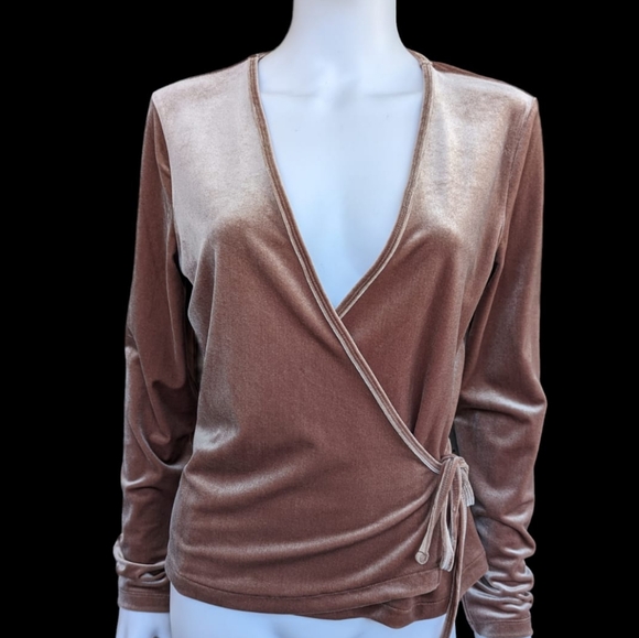 Madewell Velvet Wrap Crossover Top, Long Sleeve with Stretch - Picture 11 of 12